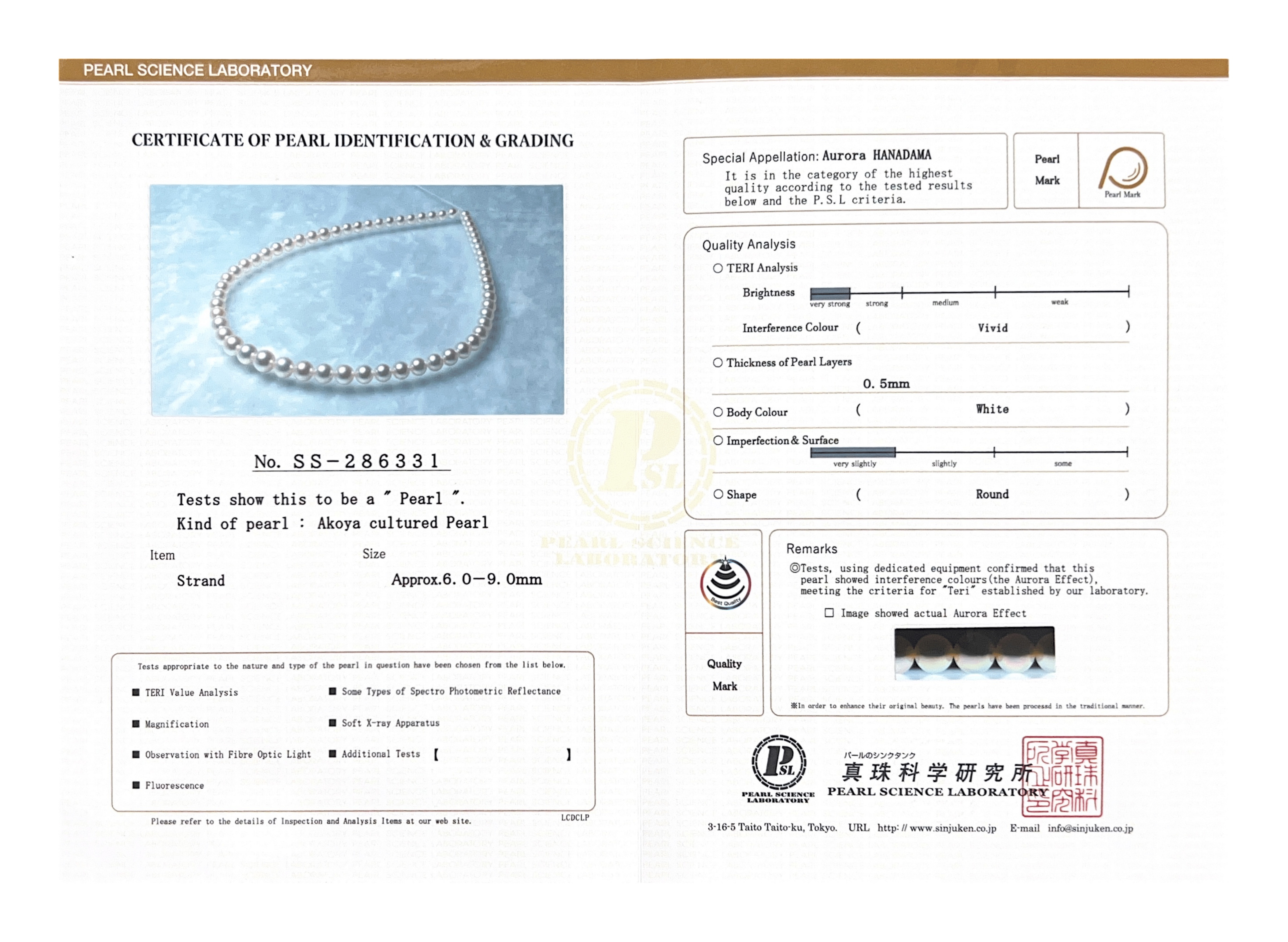 6.0-9.0mm Hanadama Graduated Akoya White Pearl Necklace - Secondary Image