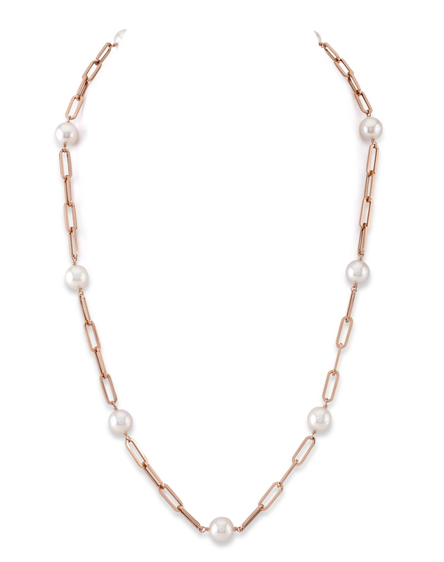 14K Gold 8.5-9.0mm Japanese Akoya Pearl & Chain Link Necklace