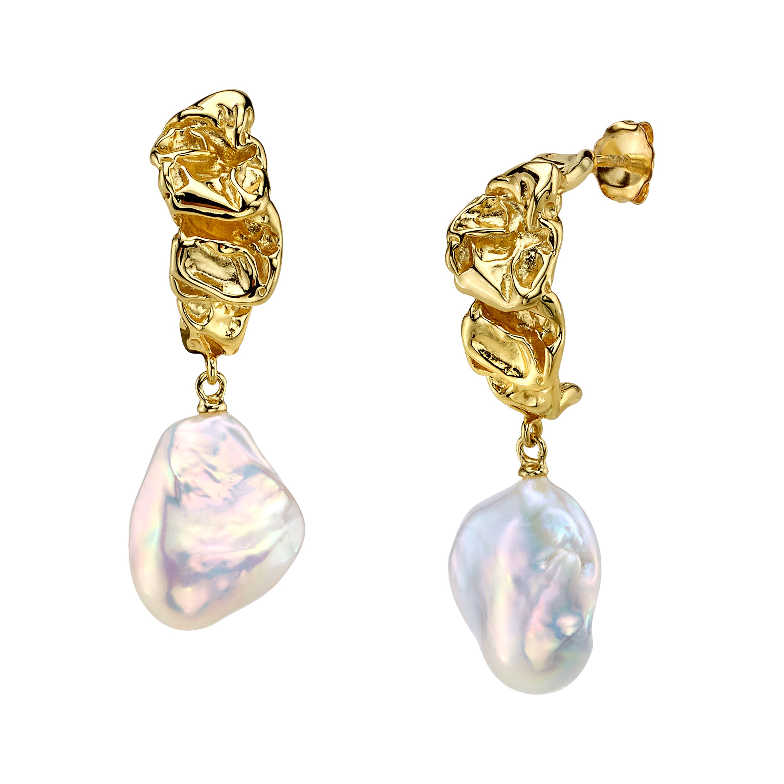 White Freshwater Baroque Hoop Pearl Goldie Earrings