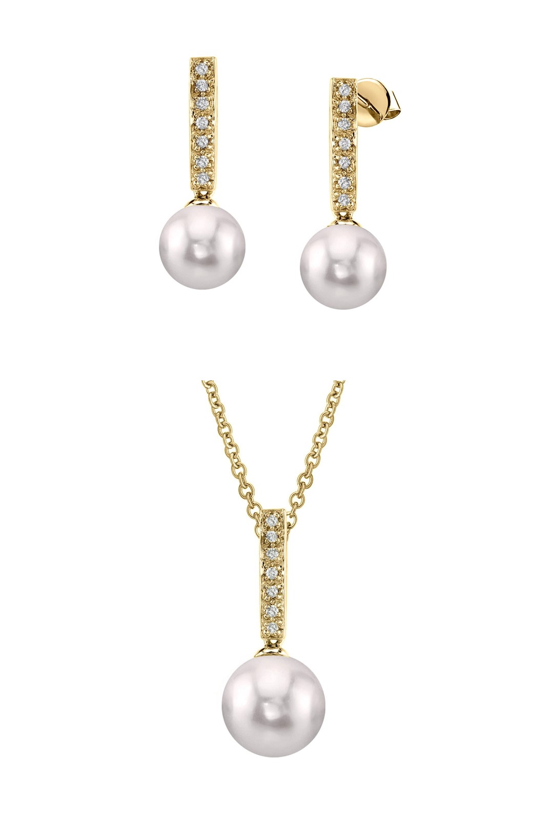 Akoya Pearl Dangling Diamond Pendant & Earrings