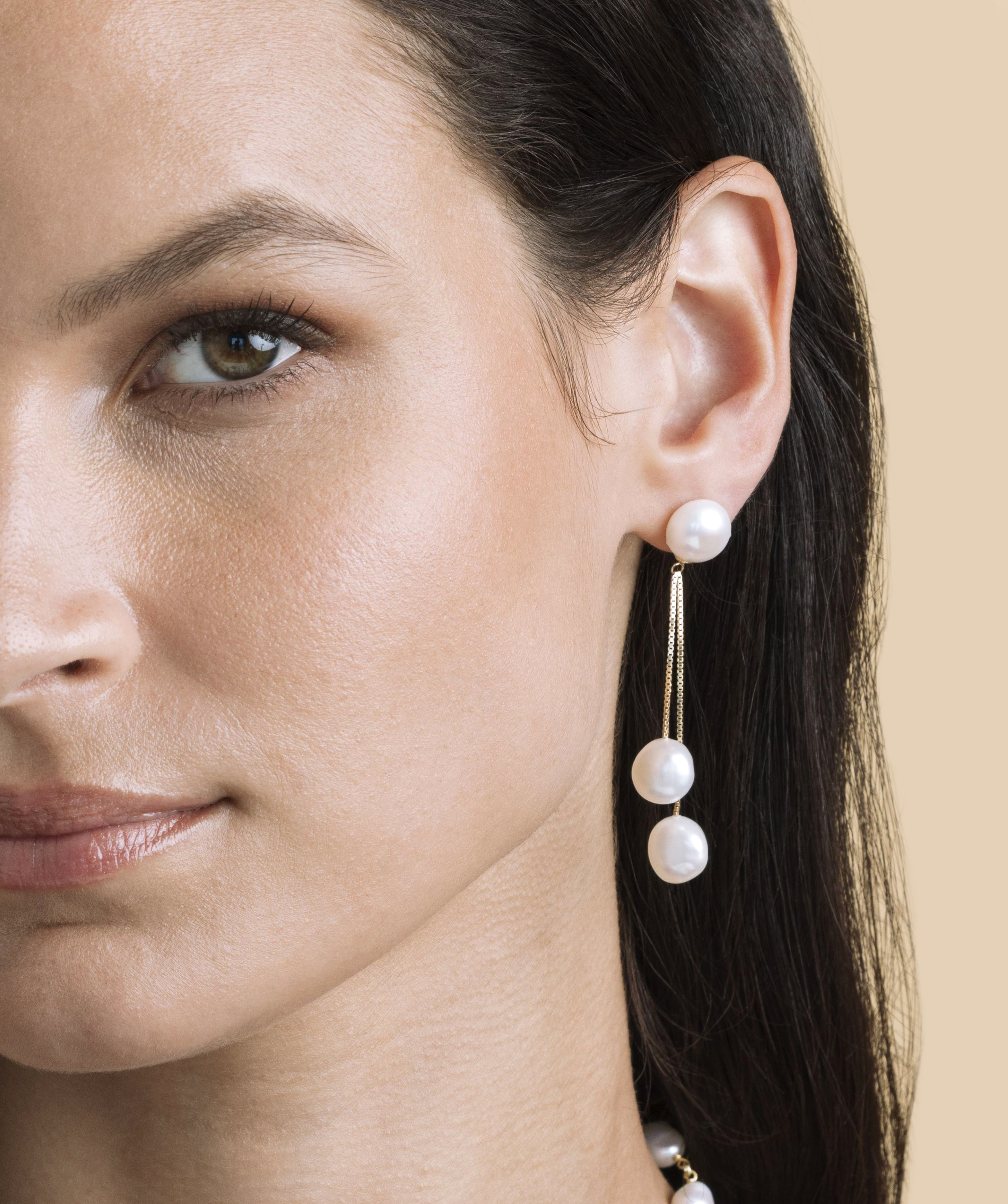 14K Gold White Freshwater Pearl Emmy Earrings