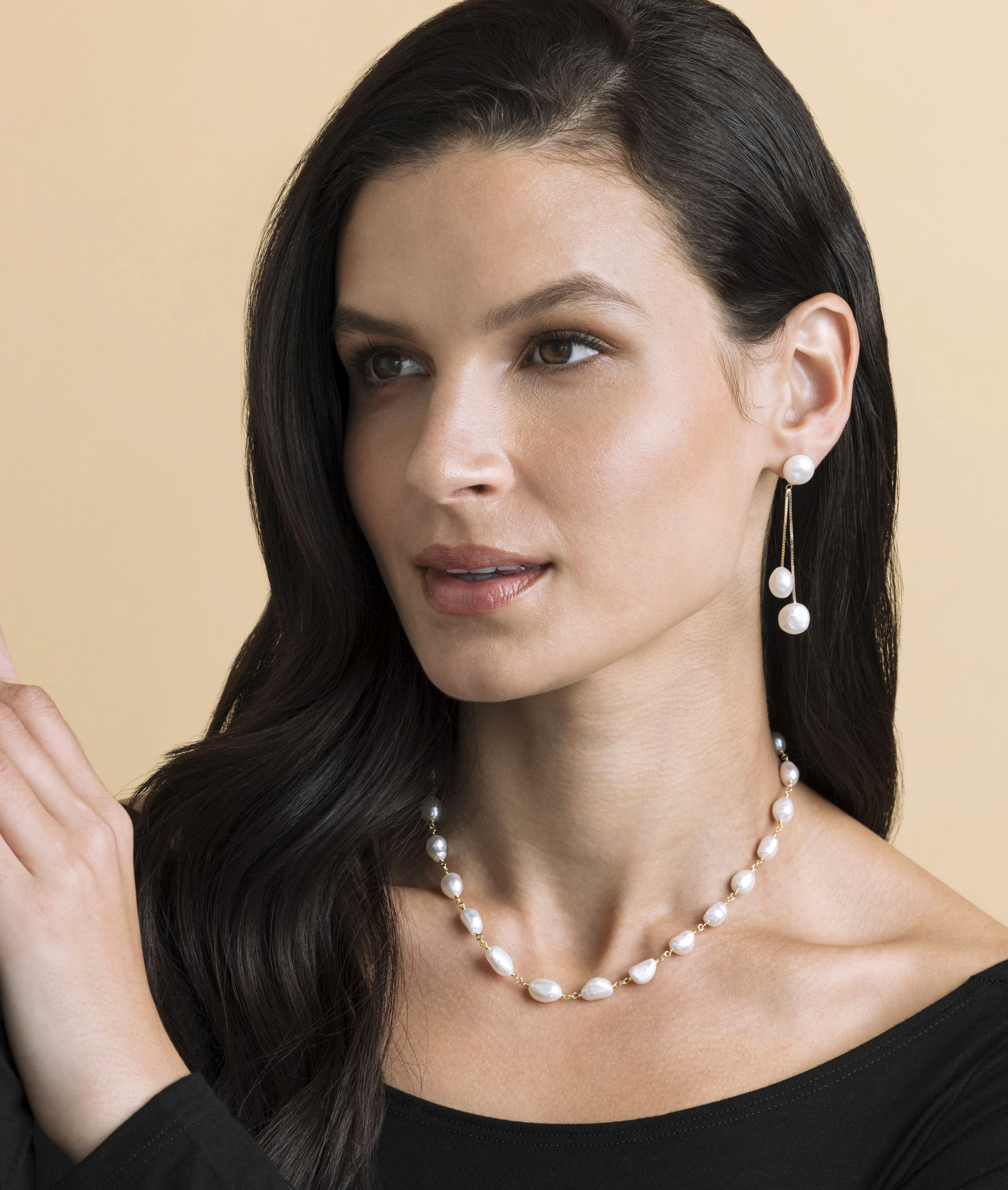 14K Gold White Freshwater Pearl Emmy Earrings