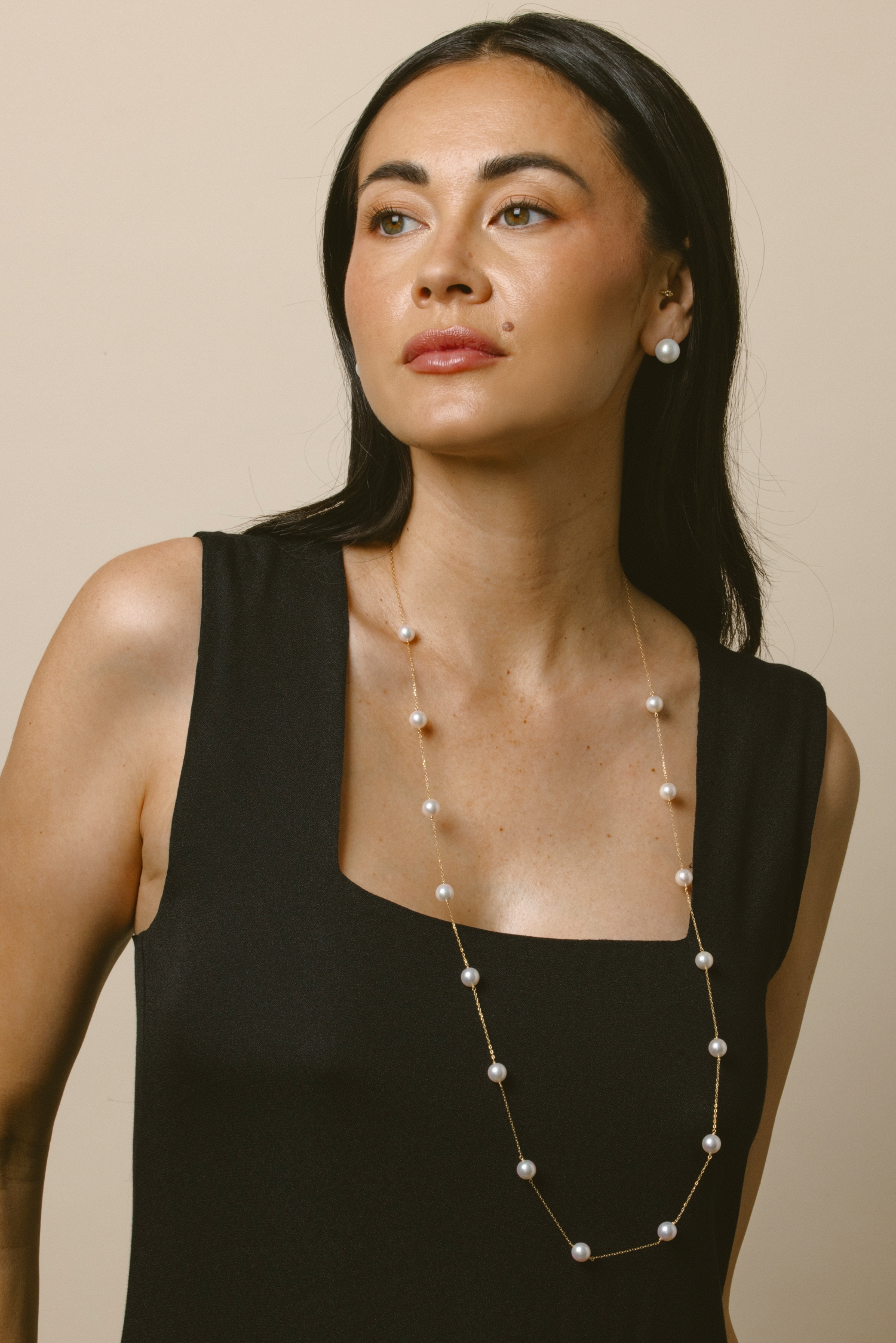 14K Gold 8.0-8.5mm Opera Japanese Akoya Pearl Tincup Necklace - Secondary Image