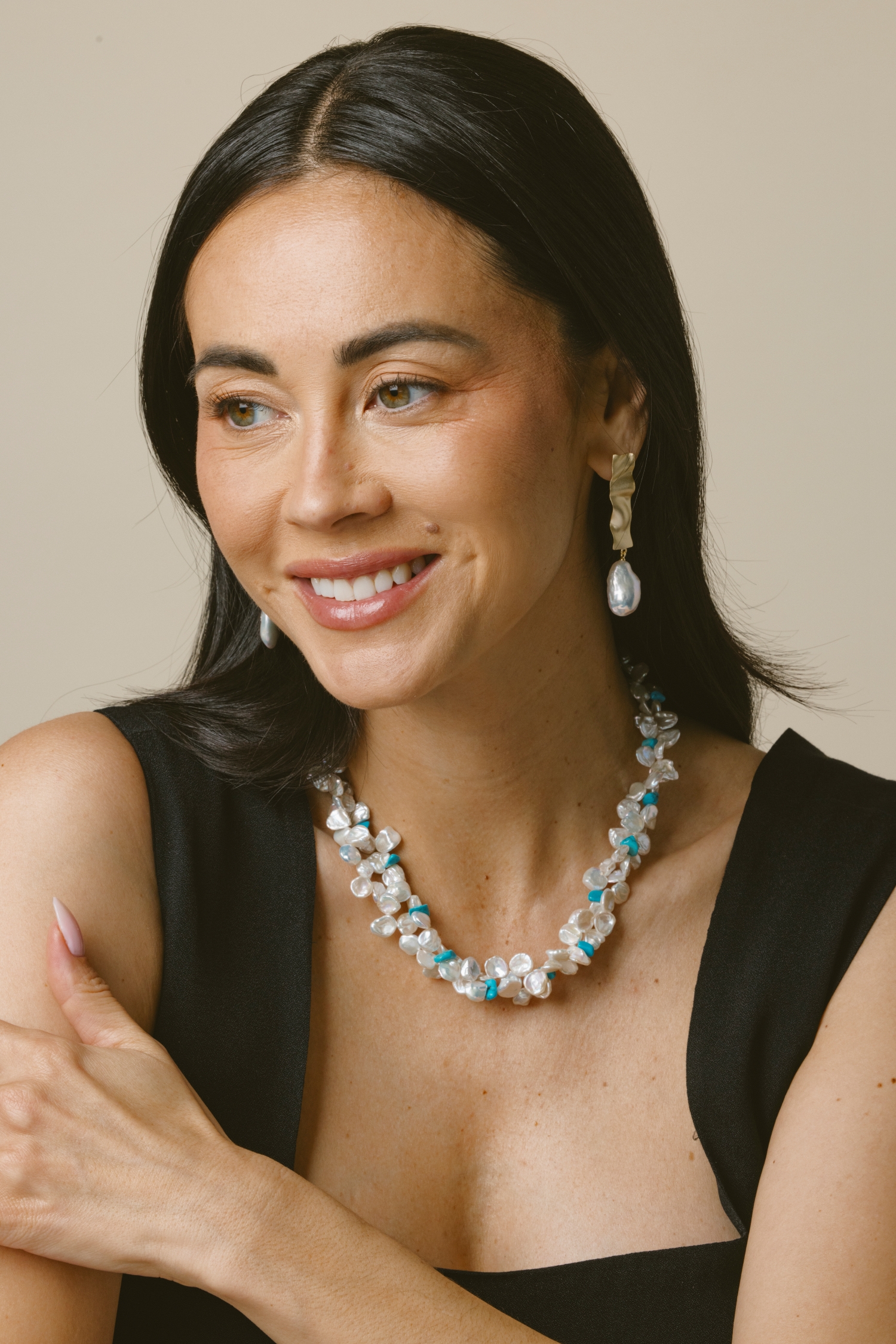 White Freshwater Baroque Pearl Reagan Earrings - Secondary Image