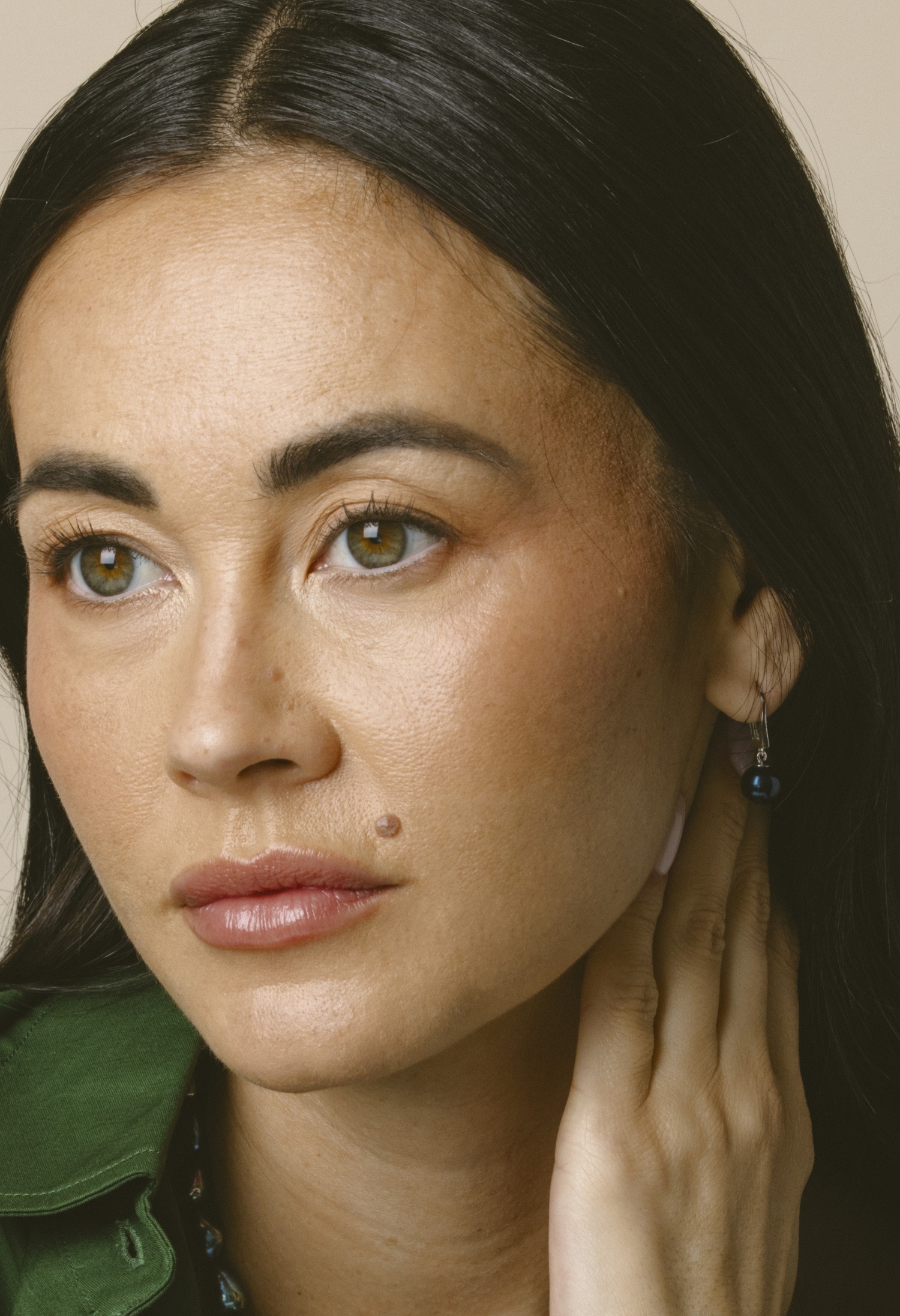 Black Freshwater Pearl Classic Elegance Earrings - Model Image