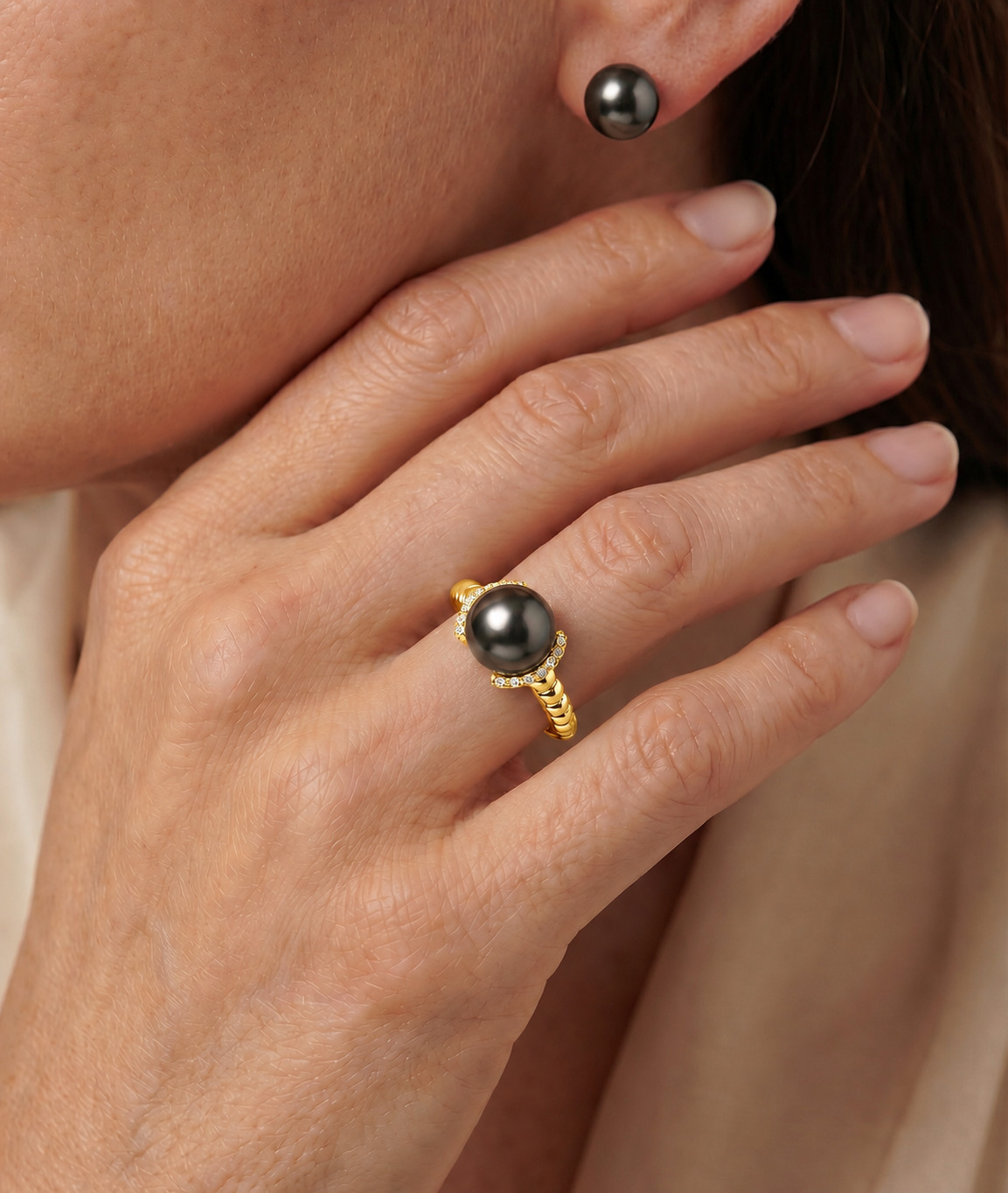Tahiti-Südseeperle & Diamant Jackie Ring - Drittes Bild