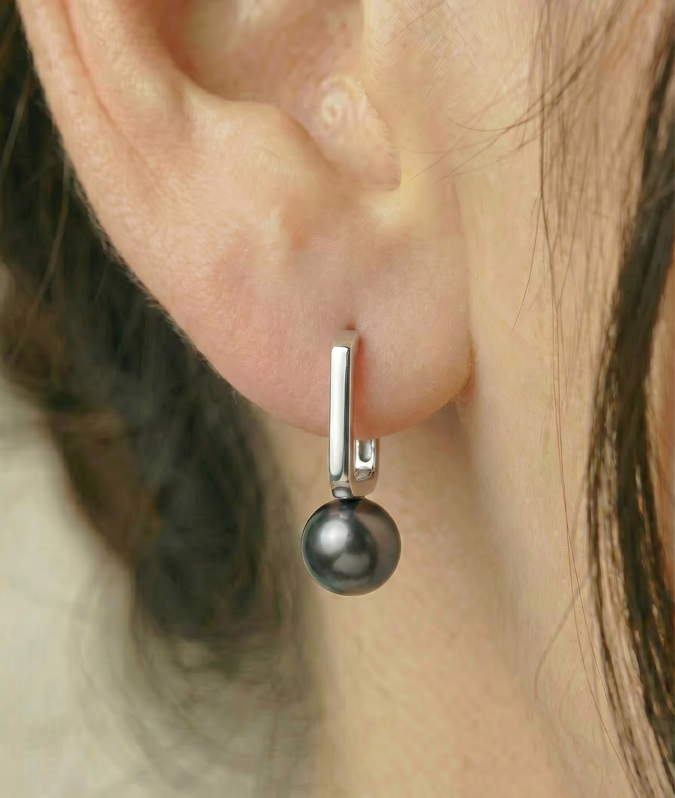~Tahitian South Sea Pearl Huggie Susie Earrings - Secondary Image~