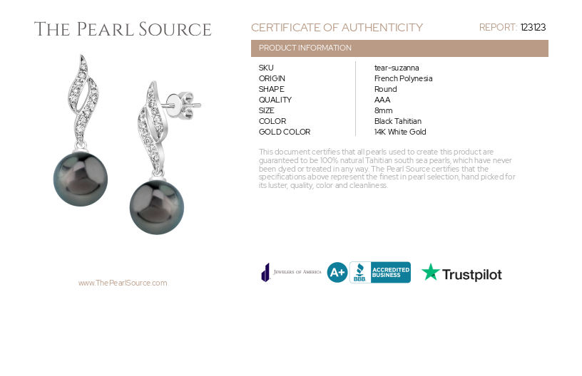 Tahitian South Sea Pearl & Diamond Suzanna Earrings-Certificate