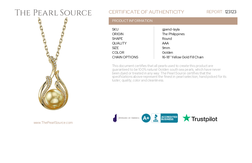 Golden South Sea Pearl & Diamond Layla Pendant-Certificate