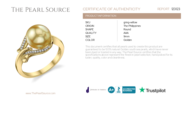 ~Golden Pearl & Diamond Willow Ring-Certificate~