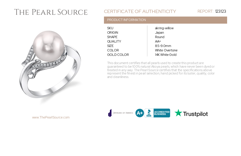 Akoya Pearl & Diamond Willow Ring-Certificate