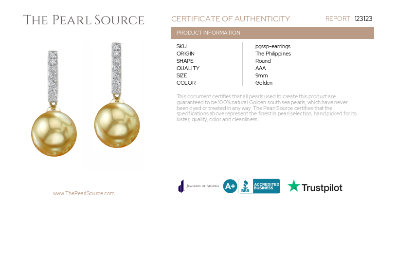 Golden Pearl Dangling Diamond Earrings-Certificate