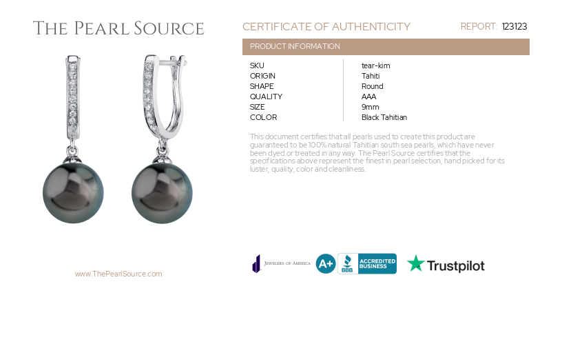 Tahitian South Sea Pearl & Diamond Kim Earrings-Certificate