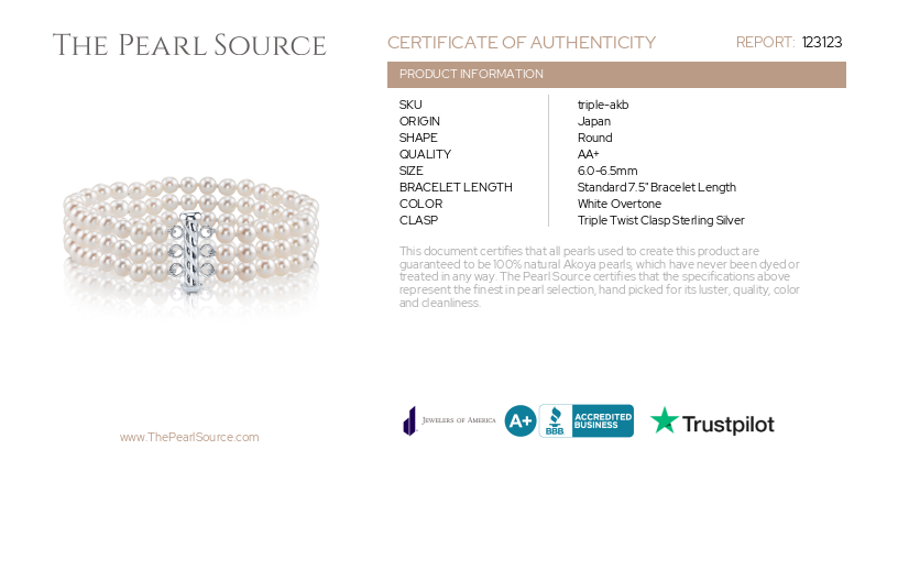 ~Triple Akoya Pearl Bracelet-Certificate~