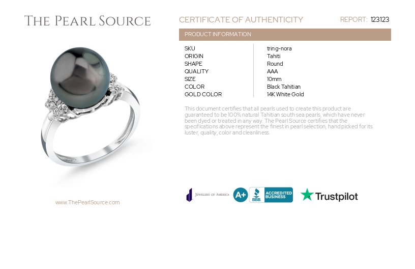 ~Tahitian South Sea Pearl & Diamond Nora Ring-Certificate~