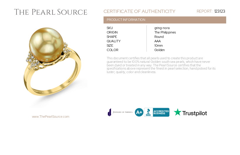 ~Golden South Sea Pearl & Diamond Nora Ring-Certificate~