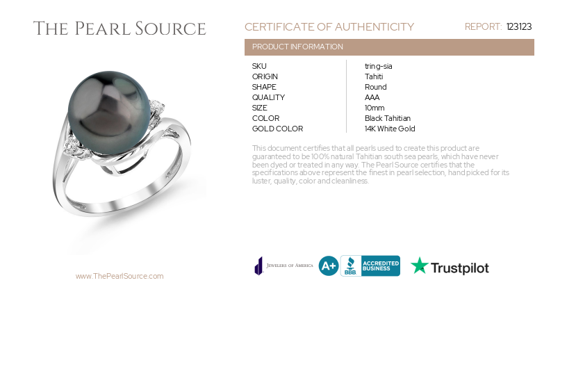 Tahitische Südseeperle & Diamant Sia Ring – Zertifikat