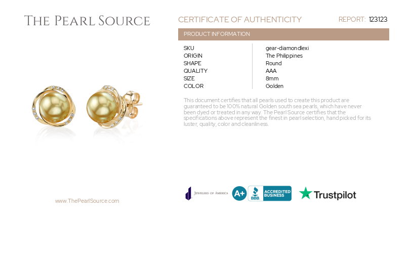 ~Golden South Sea Pearl and Diamond Lexi Earrings-Certificate~