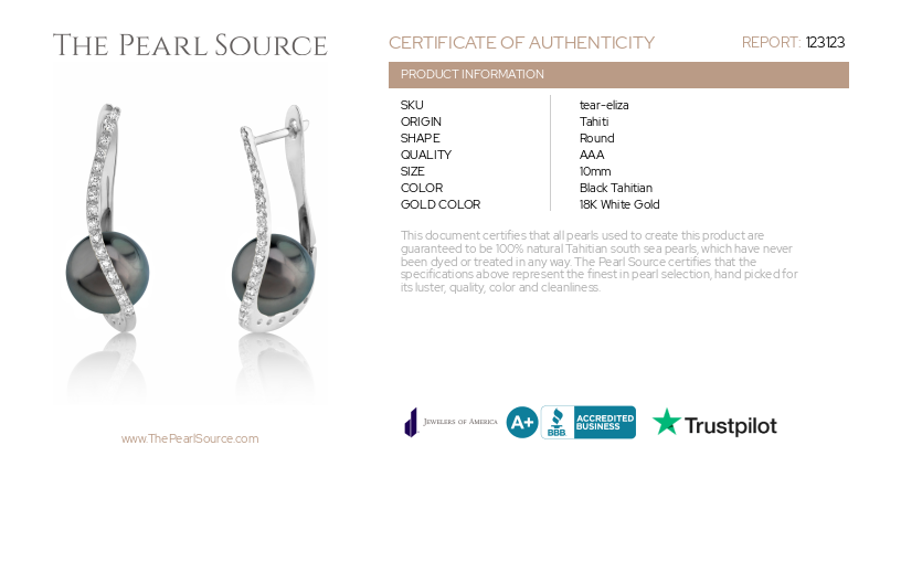 Tahitian South Sea Pearl & Diamond Eliza Earrings-Certificate