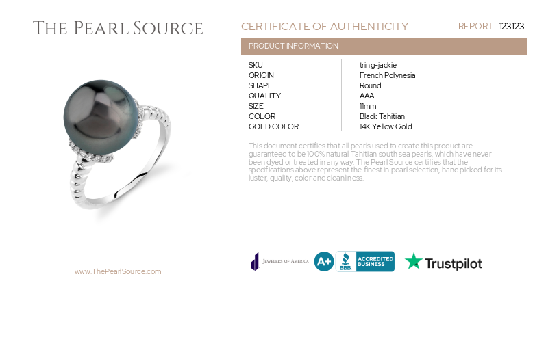 Tahiti-Südseeperle & Diamant Jackie-Ring - Zertifikat
