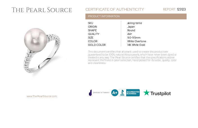 ~Japanese Akoya Pearl Terrie Ring-Certificate~