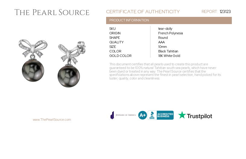 Tahitian South Sea Pearl & Diamond Bow Dolly Earrings-Certificate