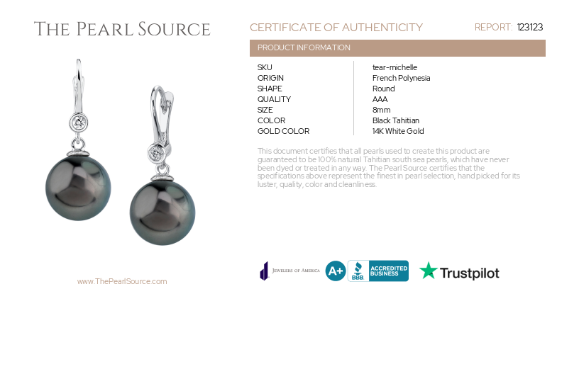 Tahitische Südseeperlen & Diamant Michelle-Ohrringe – Zertifikat