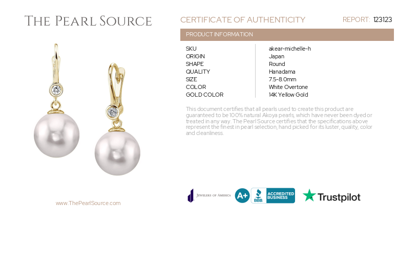 ~Japanese Akoya Certified Hanadama Pearl & Diamond Michelle Earrings-Certificate~