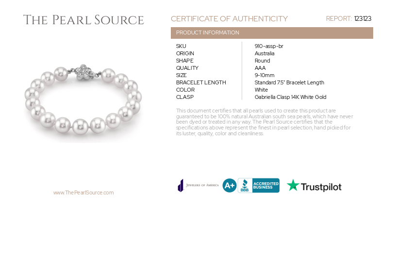 9-10mm White South Sea Pearl Bracelet-Certificate