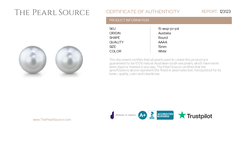 15.1mm Aurora Venus White South Sea Loose Pair-Certificate