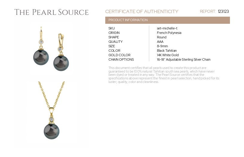 Tahiti-Südsee-Perlen & Diamant Schmuckset Michelle-Zertifikat