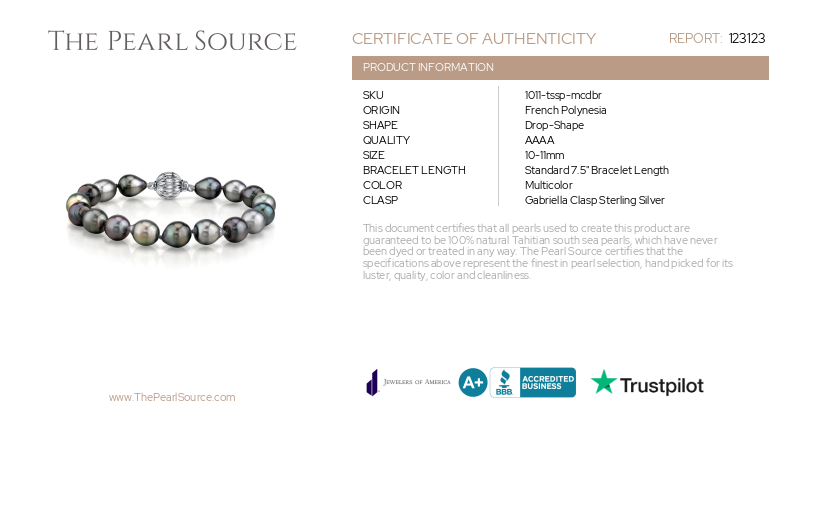 ~10-11mm Tahitian South Sea Multicolor Drop - Shape Pearl Bracelet - AAAA Quality-Certificate~