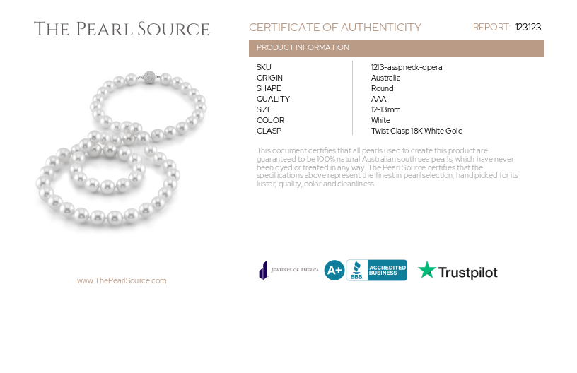 Opera Length 12-12.9mm South Sea Pearl Necklace - AAA Quality-Certificate