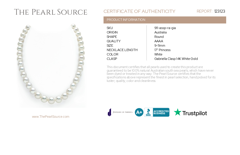 9-11mm White South Sea Pearl Necklace - GIA Certified-Certificate