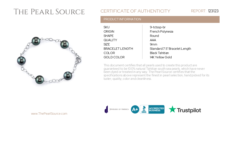 9-10mm Tahiti-Südseeperlen Tincup-Armband-Zertifikat
