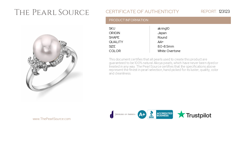 Akoya Pearl & Diamond Crown Jewel Ring-Certificate
